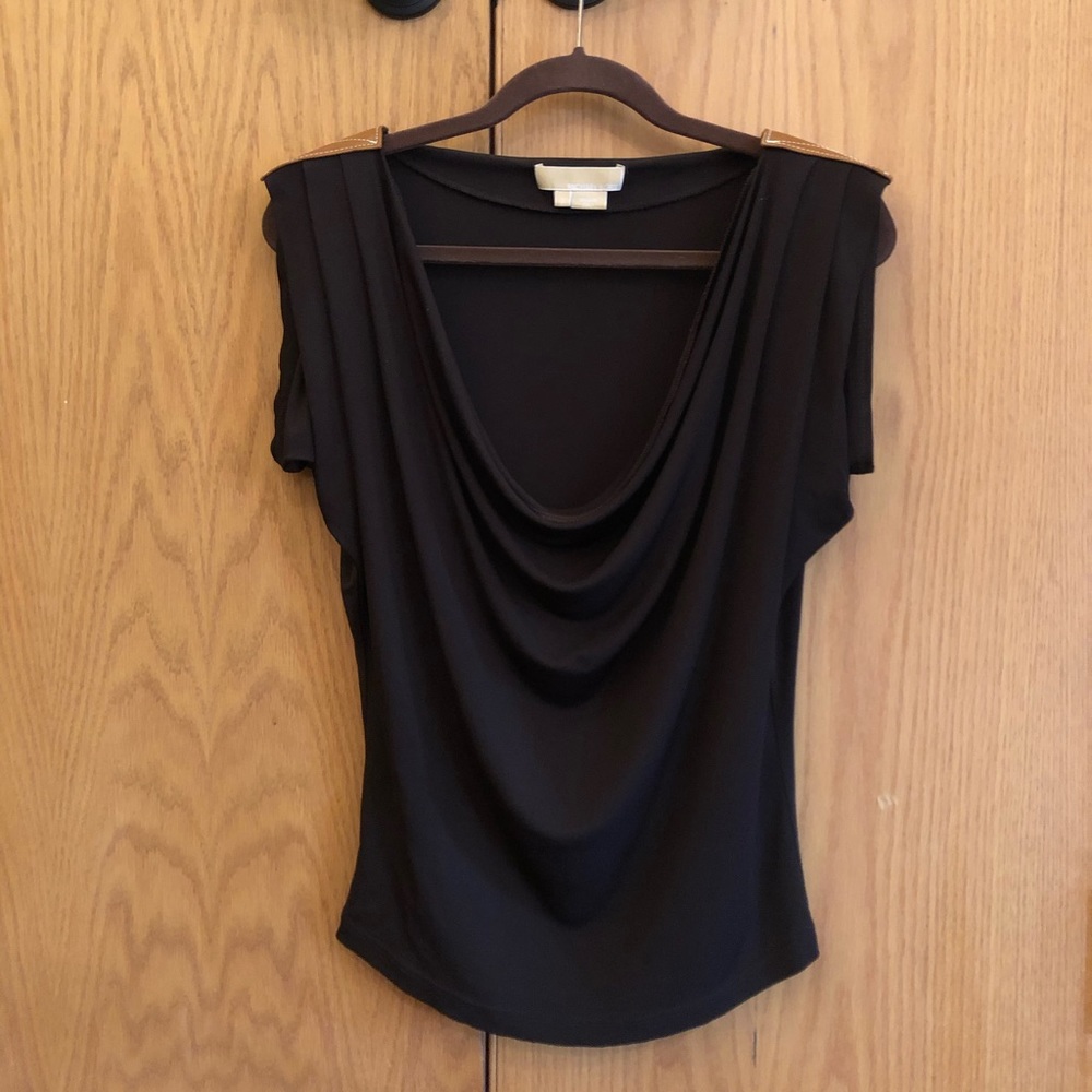 Michael Kors Mahogany CowlNeck Short Sleeve Blouse